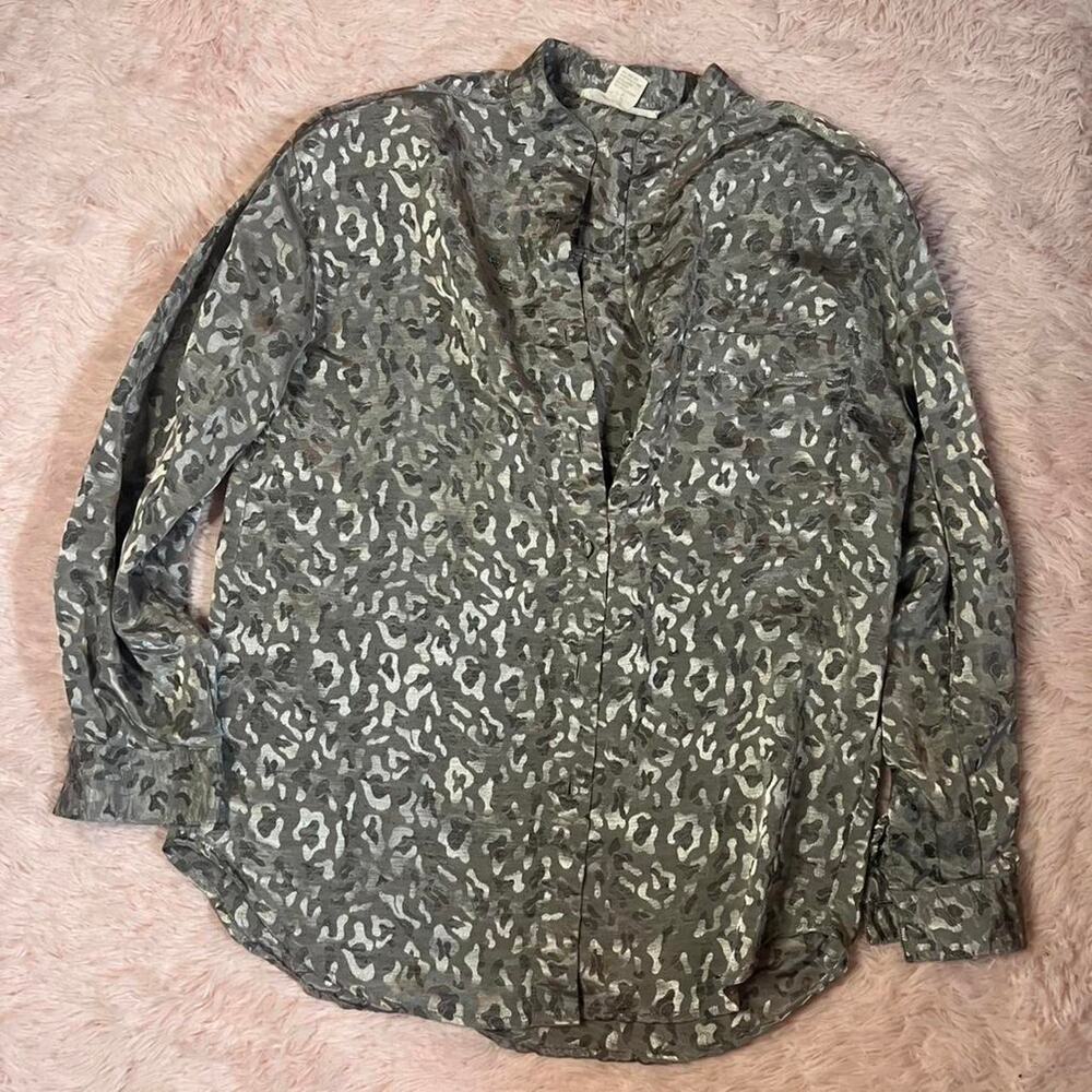 Gray Metallic Glam Grandma Core Office Wear Maximalist Leopard Button Up Blouse